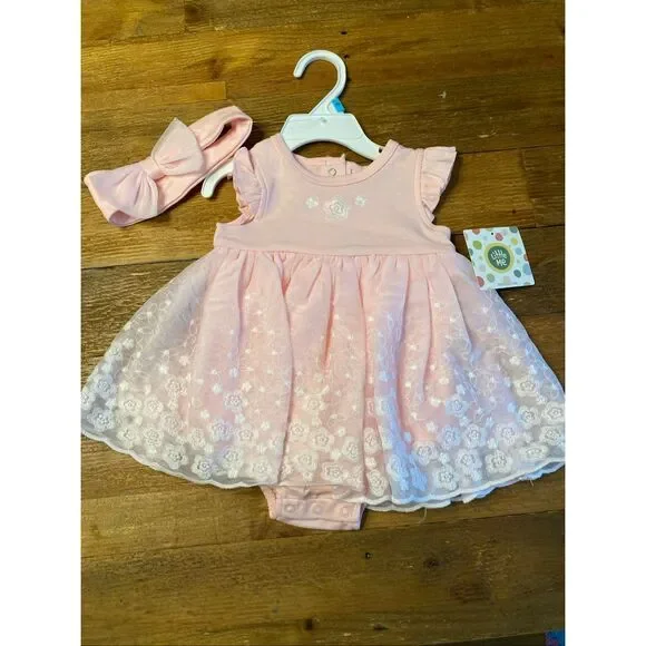Little Me 6 month NWT baby girl dress outfit headband dress tutu popovers pink - Picture 1 of 5